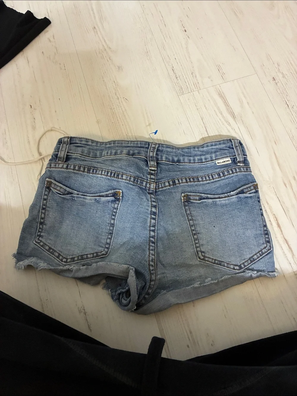 Billabong Lace-Up Distressed Denim Shorts - Light Blue Wash
